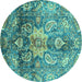 Round Abstract Turquoise Modern Rug, abs3521turq