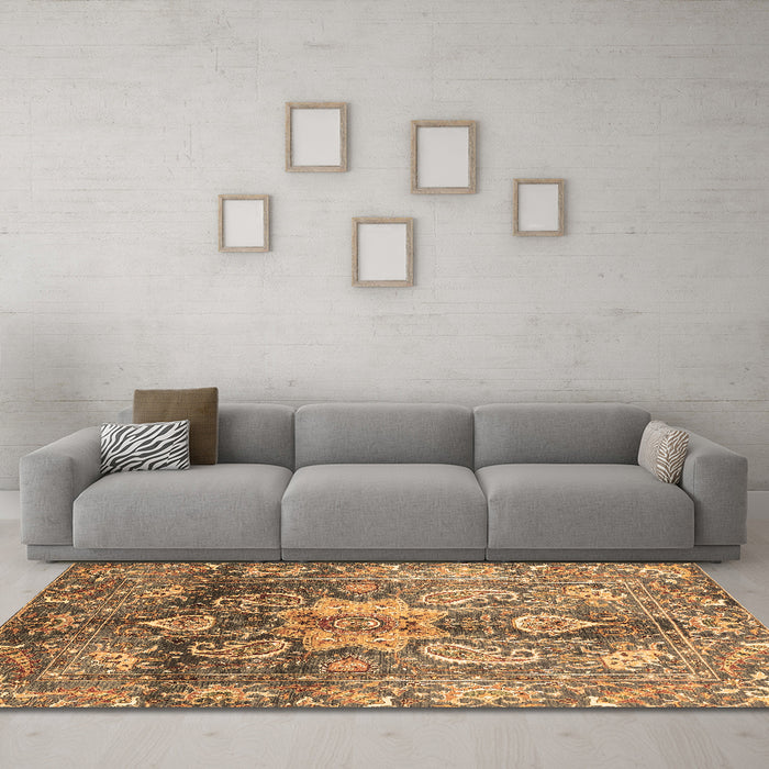 Machine Washable Abstract Brown Modern Rug in a Living Room,, wshabs3521brn