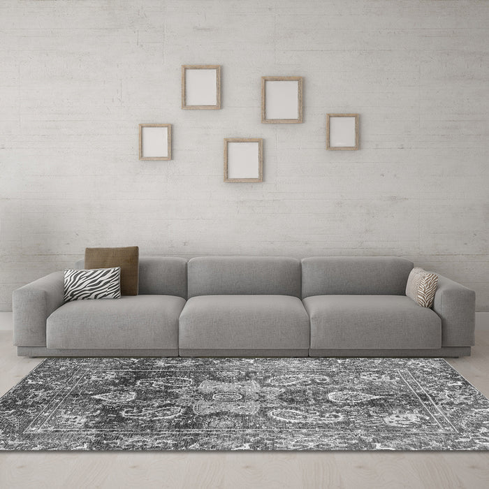 Machine Washable Abstract Gray Modern Rug in a Living Room,, wshabs3521gry