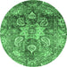 Round Machine Washable Abstract Emerald Green Modern Area Rugs, wshabs3521emgrn