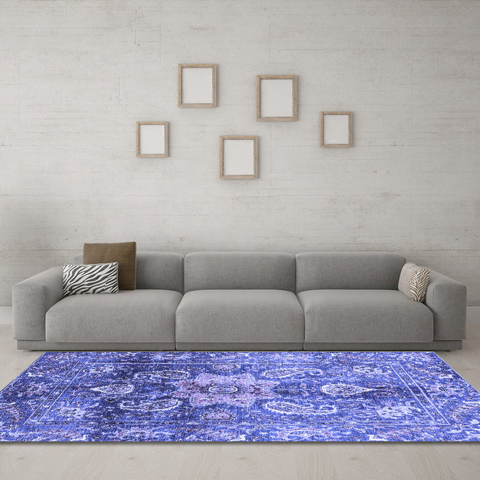 Machine Washable Abstract Blue Modern Rug in a Living Room, wshabs3521blu