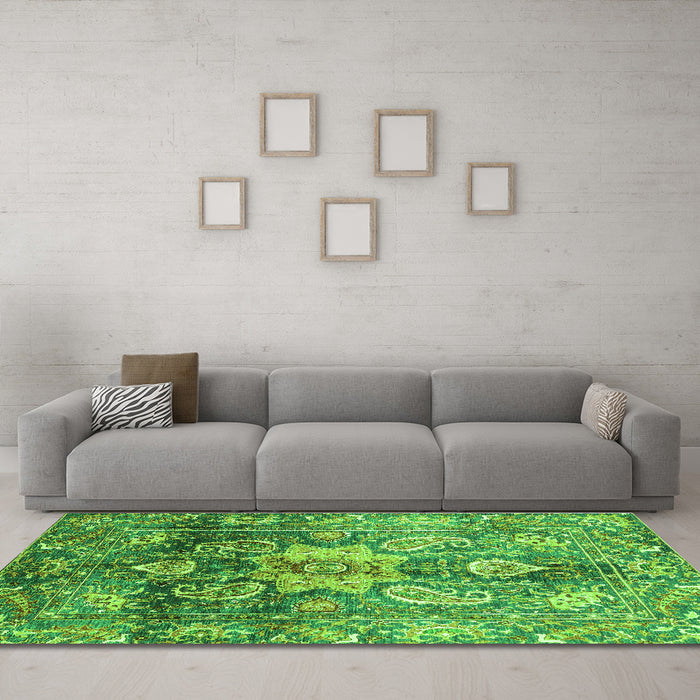 Machine Washable Abstract Green Modern Area Rugs in a Living Room,, wshabs3521grn