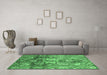 Machine Washable Abstract Emerald Green Modern Area Rugs in a Living Room,, wshabs3521emgrn
