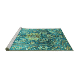 Sideview of Machine Washable Abstract Turquoise Modern Area Rugs, wshabs3521turq