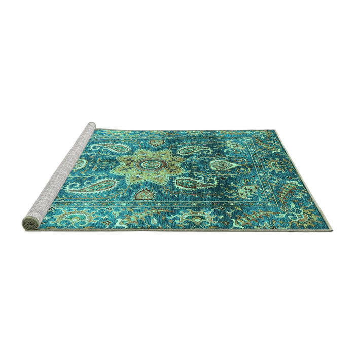 Sideview of Machine Washable Abstract Turquoise Modern Area Rugs, wshabs3521turq
