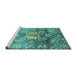 Sideview of Machine Washable Abstract Turquoise Modern Area Rugs, wshabs3521turq