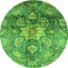 Round Machine Washable Abstract Green Modern Area Rugs, wshabs3521grn