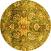 Round Machine Washable Abstract Yellow Modern Rug, wshabs3521yw