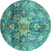 Round Machine Washable Abstract Turquoise Modern Area Rugs, wshabs3521turq