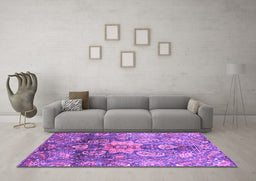 Machine Washable Abstract Purple Modern Area Rugs in a Living Room, wshabs3521pur
