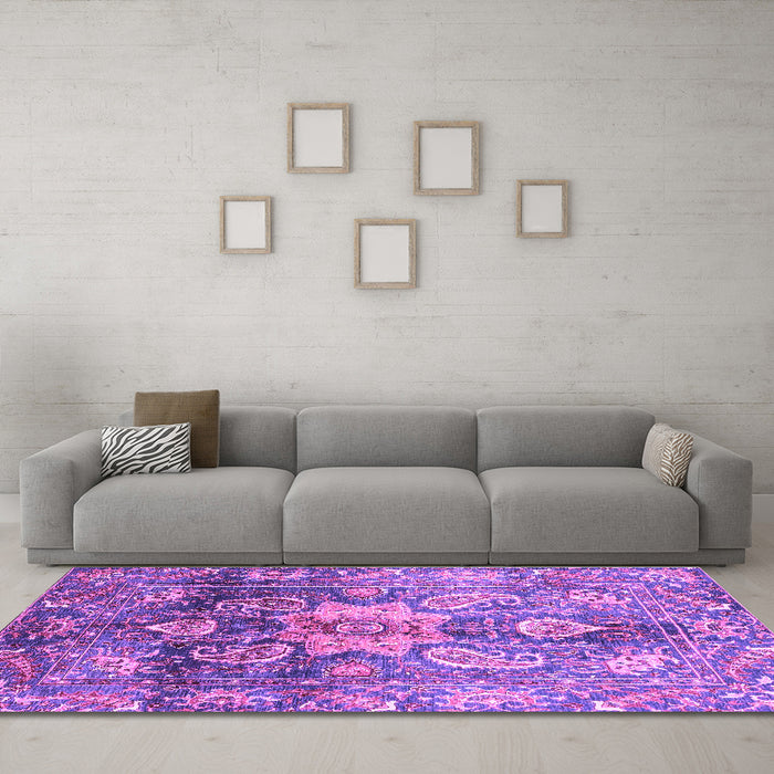 Machine Washable Abstract Purple Modern Area Rugs in a Living Room, wshabs3521pur