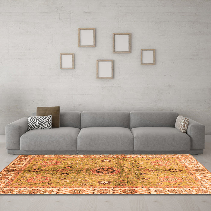 Machine Washable Oriental Orange Traditional Area Rugs in a Living Room, wshabs3522org
