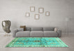 Machine Washable Oriental Turquoise Traditional Area Rugs in a Living Room,, wshabs3522turq