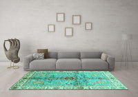 Machine Washable Oriental Turquoise Traditional Rug, wshabs3522turq