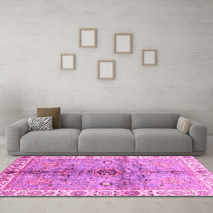 Machine Washable Oriental Pink Traditional Rug in a Living Room, wshabs3522pnk