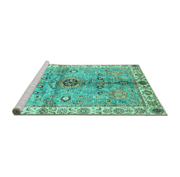 Sideview of Machine Washable Oriental Turquoise Traditional Area Rugs, wshabs3522turq