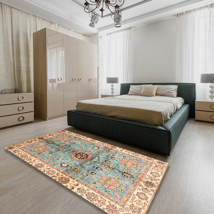 Abstract Sage Green Oriental Rug in a Bedroom, abs3522