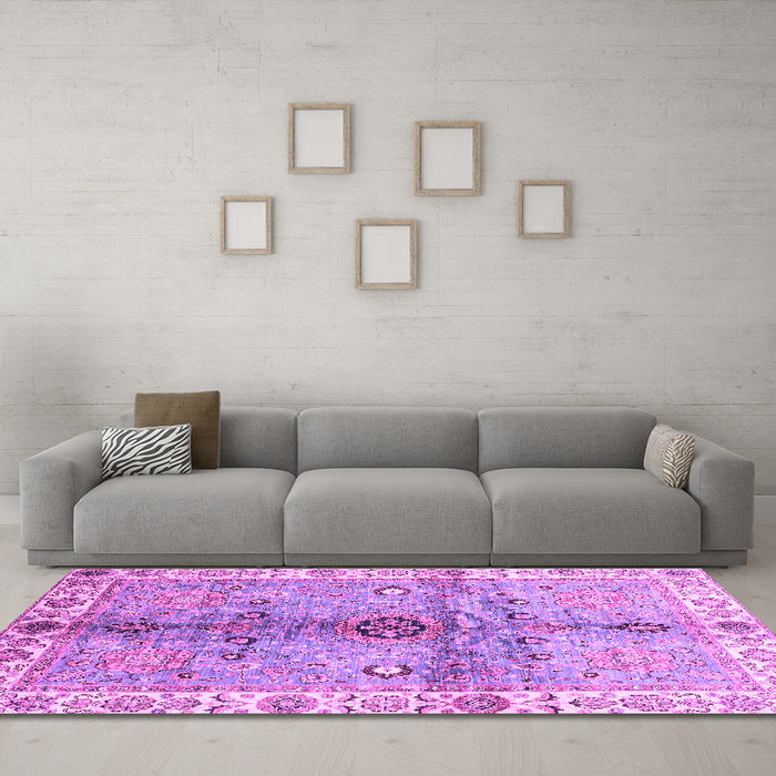 Machine Washable Oriental Purple Traditional Area Rugs in a Living Room, wshabs3522pur