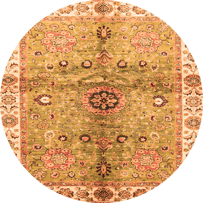 Round Machine Washable Oriental Orange Traditional Area Rugs, wshabs3522org