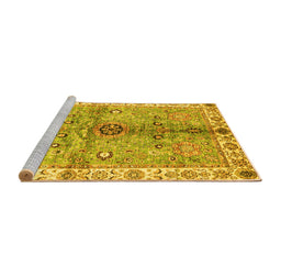 Sideview of Machine Washable Oriental Yellow Traditional Rug, wshabs3522yw