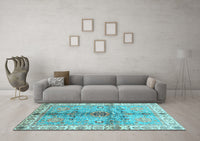 Machine Washable Oriental Light Blue Traditional Rug, wshabs3522lblu