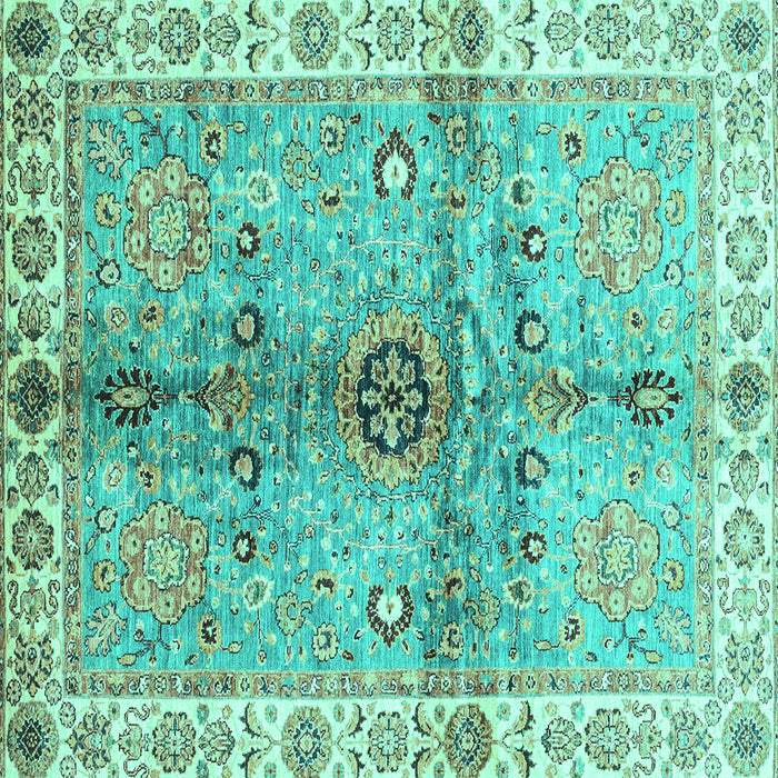 Square Machine Washable Oriental Turquoise Traditional Area Rugs, wshabs3522turq