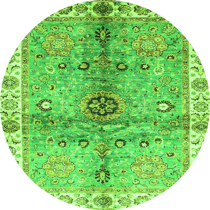 Round Machine Washable Oriental Green Traditional Area Rugs, wshabs3522grn