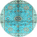 Round Oriental Light Blue Traditional Rug, abs3522lblu