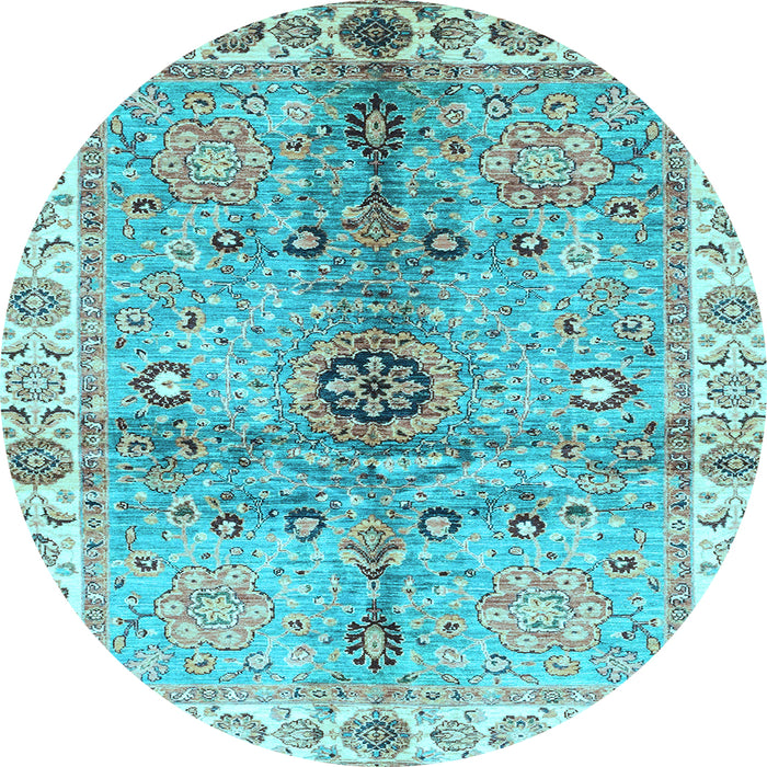 Round Machine Washable Oriental Light Blue Traditional Rug, wshabs3522lblu