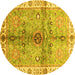 Round Oriental Yellow Traditional Rug, abs3522yw