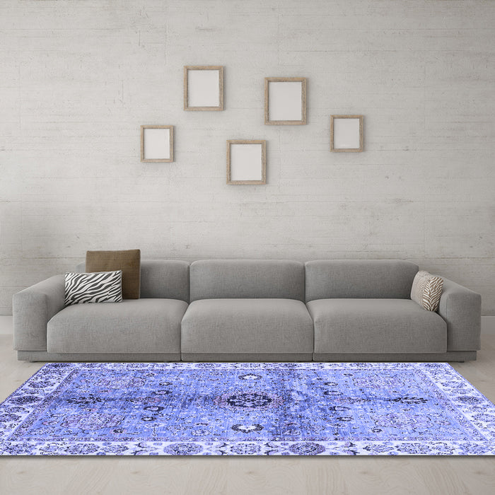 Machine Washable Oriental Blue Traditional Rug in a Living Room, wshabs3522blu
