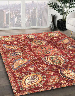Machine Washable Abstract Red Rug in a Family Room, wshabs3523