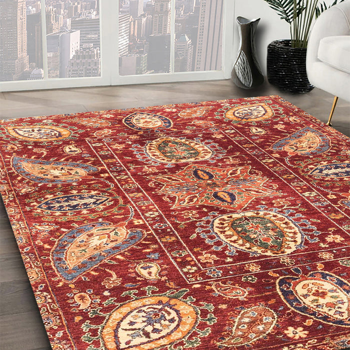 Machine Washable Abstract Red Rug in a Family Room, wshabs3523
