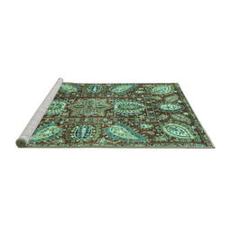 Sideview of Machine Washable Abstract Turquoise Modern Area Rugs, wshabs3523turq