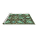 Sideview of Machine Washable Abstract Turquoise Modern Area Rugs, wshabs3523turq