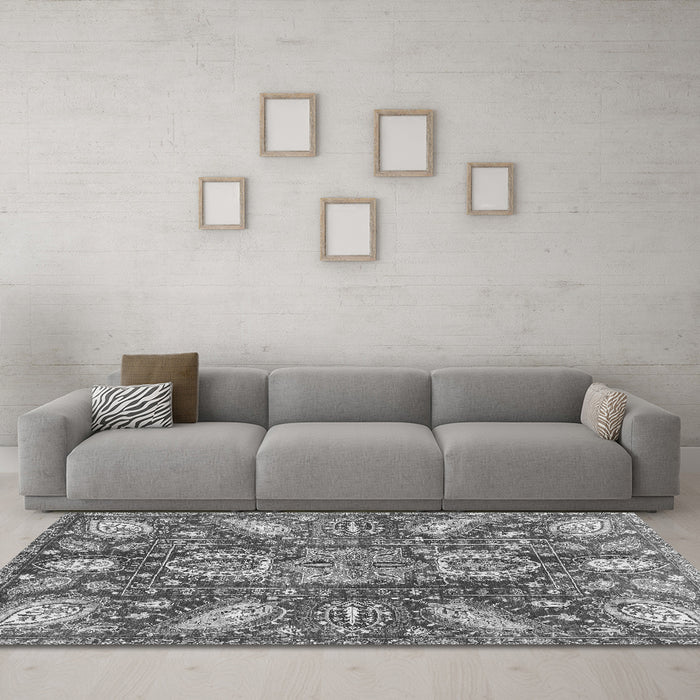 Machine Washable Abstract Gray Modern Rug in a Living Room,, wshabs3523gry