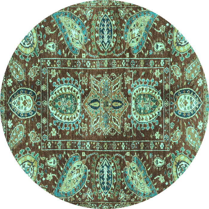 Round Machine Washable Abstract Turquoise Modern Area Rugs, wshabs3523turq