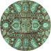 Round Machine Washable Abstract Turquoise Modern Area Rugs, wshabs3523turq