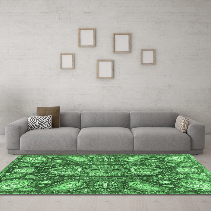 Machine Washable Abstract Emerald Green Modern Area Rugs in a Living Room,, wshabs3523emgrn
