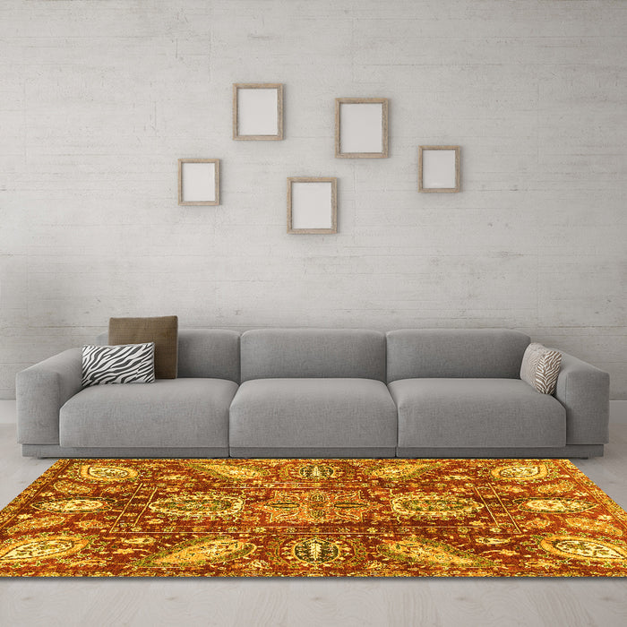 Machine Washable Abstract Yellow Modern Rug in a Living Room, wshabs3523yw
