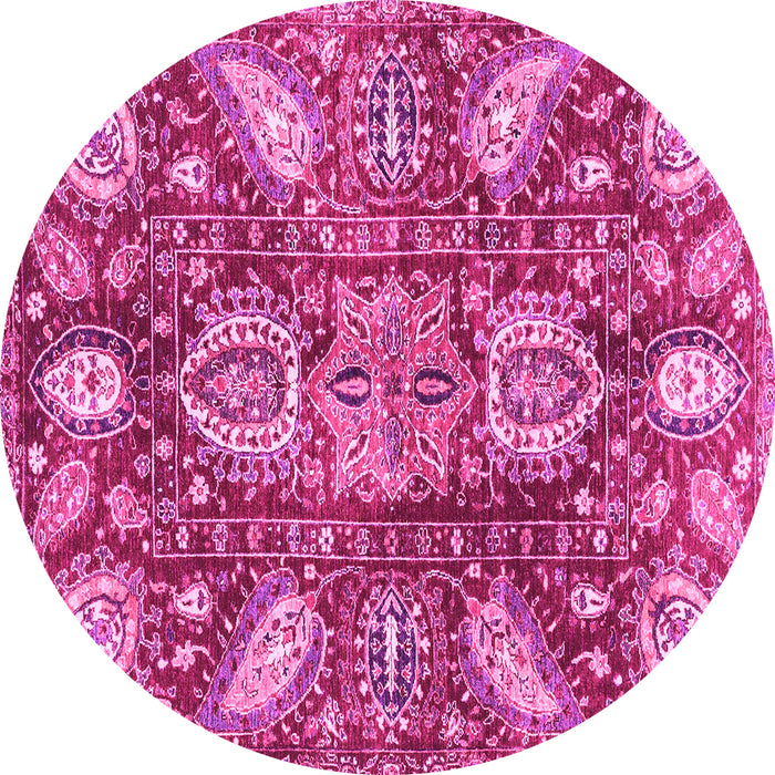 Round Machine Washable Abstract Pink Modern Rug, wshabs3523pnk