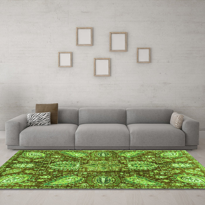 Machine Washable Abstract Green Modern Area Rugs in a Living Room,, wshabs3523grn
