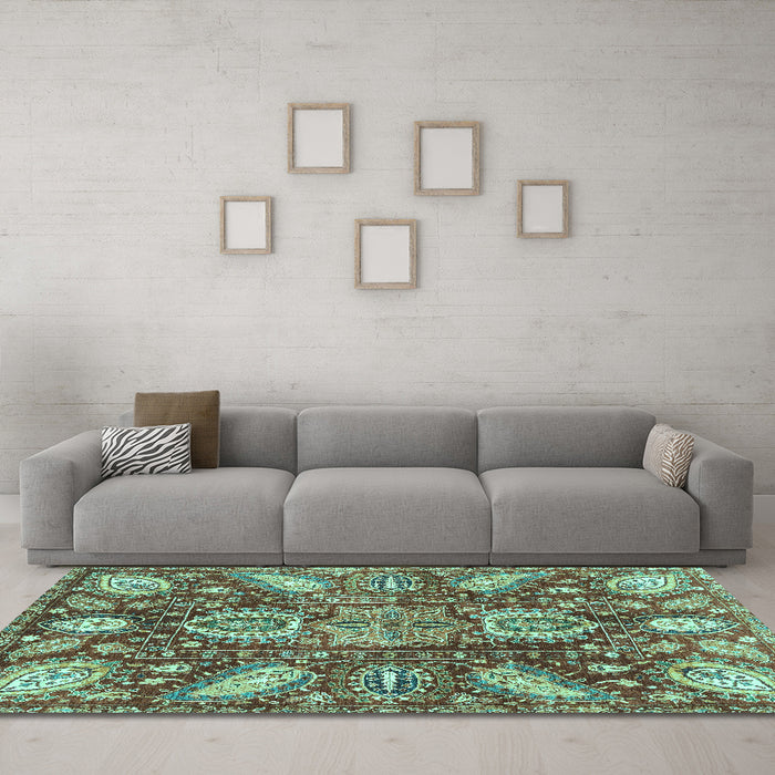 Machine Washable Abstract Turquoise Modern Area Rugs in a Living Room,, wshabs3523turq