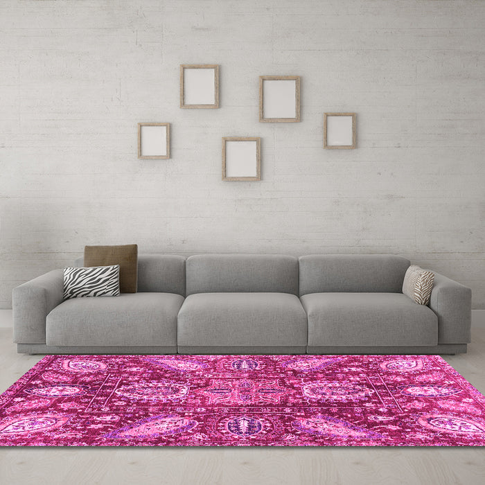 Machine Washable Abstract Pink Modern Rug in a Living Room, wshabs3523pnk