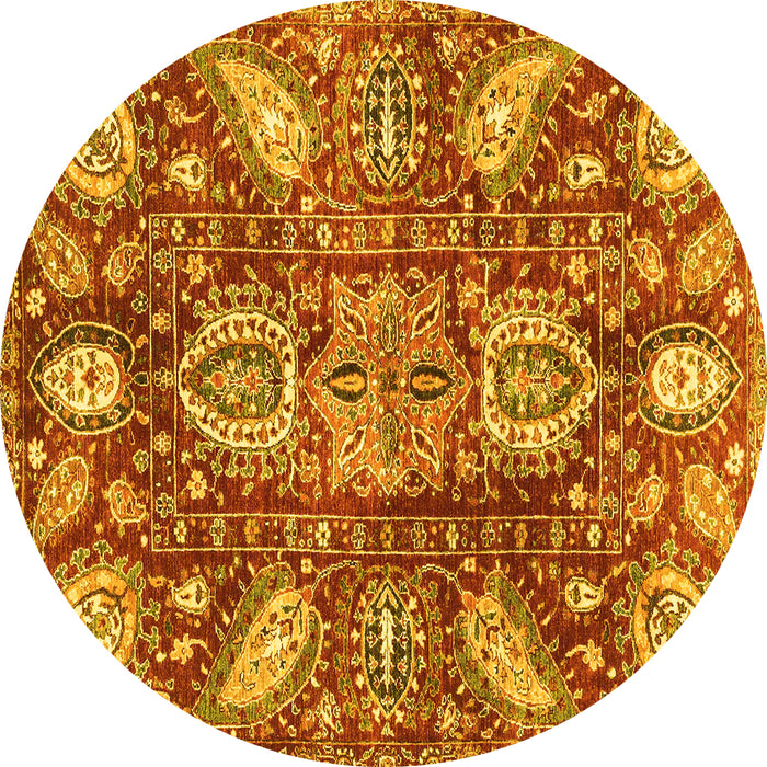 Round Machine Washable Abstract Yellow Modern Rug, wshabs3523yw