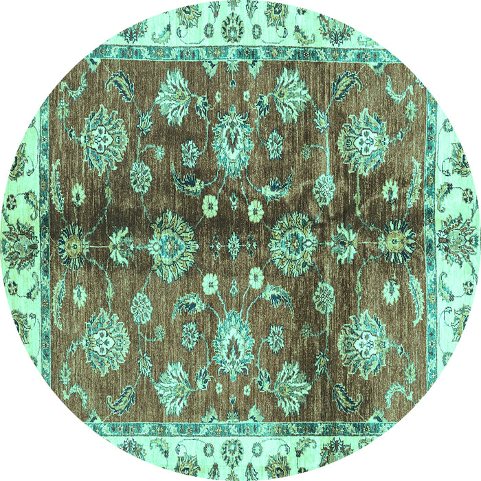 Round Machine Washable Oriental Turquoise Traditional Area Rugs, wshabs3524turq