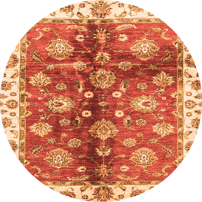 Round Machine Washable Oriental Orange Traditional Area Rugs, wshabs3524org