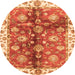 Round Machine Washable Oriental Orange Traditional Area Rugs, wshabs3524org