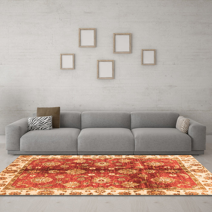 Machine Washable Oriental Orange Traditional Area Rugs in a Living Room, wshabs3524org