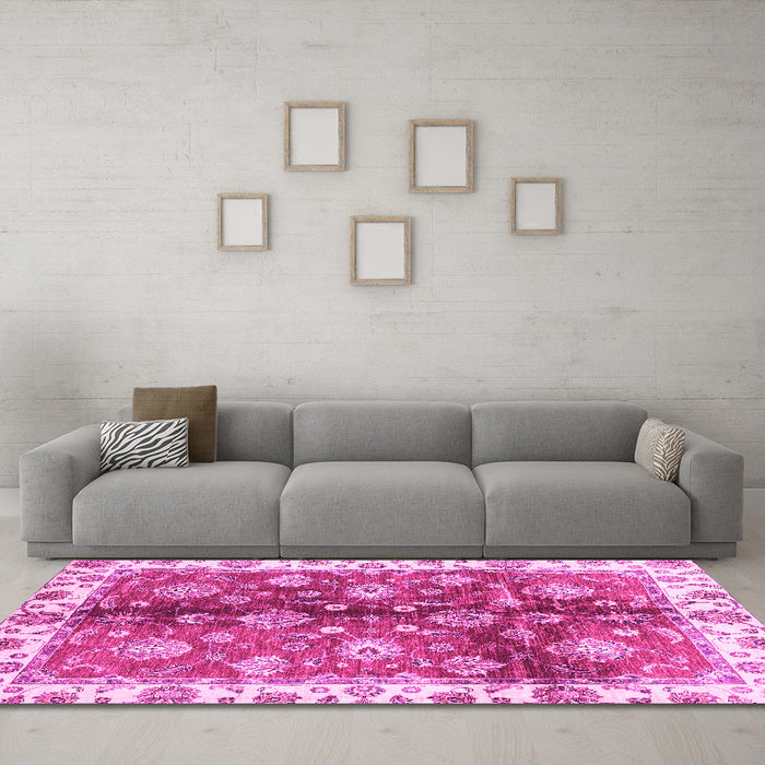 Machine Washable Oriental Pink Traditional Rug in a Living Room, wshabs3524pnk